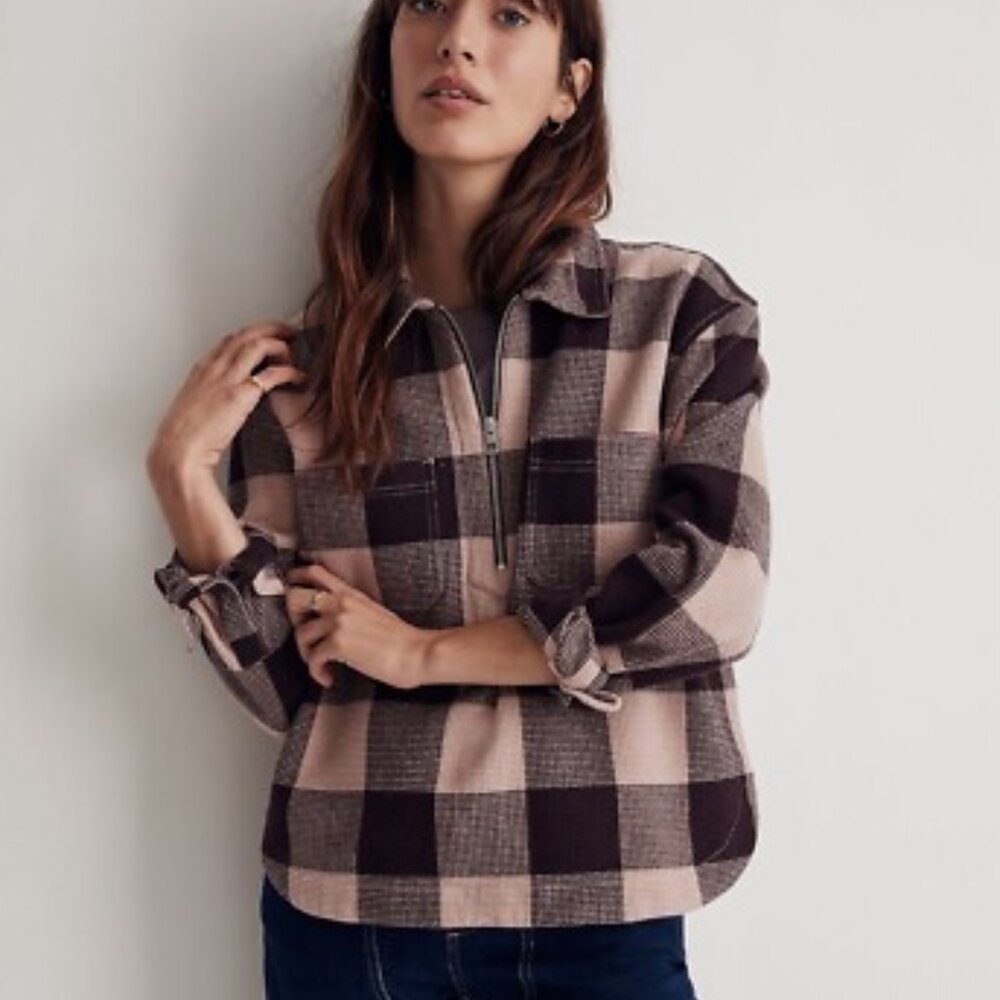Madewell Plaid Pullover Quarter Zip